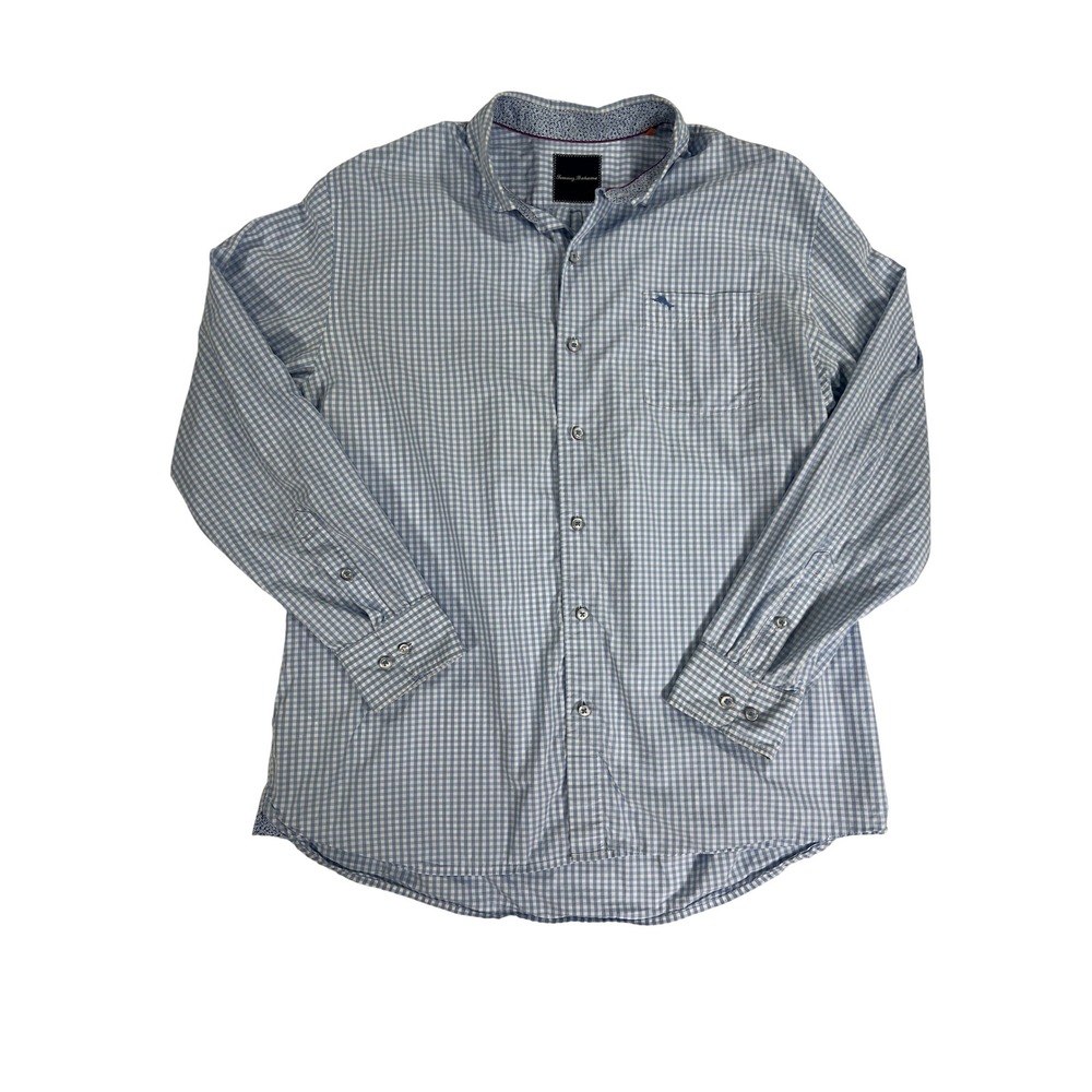 Tommy Bahama Pima Cotton Gingham Check Button Down Shirt Blue White Preppy